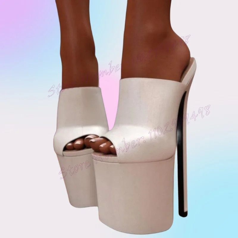 

Open Toe Extreme High Heels Slippers White Matte Leather Shoes for Women Thin Heels Sexy Lady Shoes 2024 Zapatos Para Mujere