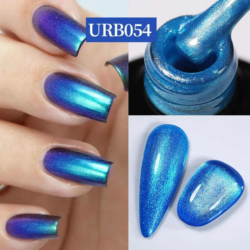 UR SUGAR 오로라 고무 베이스 젤 네일 광택제, 블루 글리터 스파킹, UV LED 네일 아트 젤 바니시, 7ml