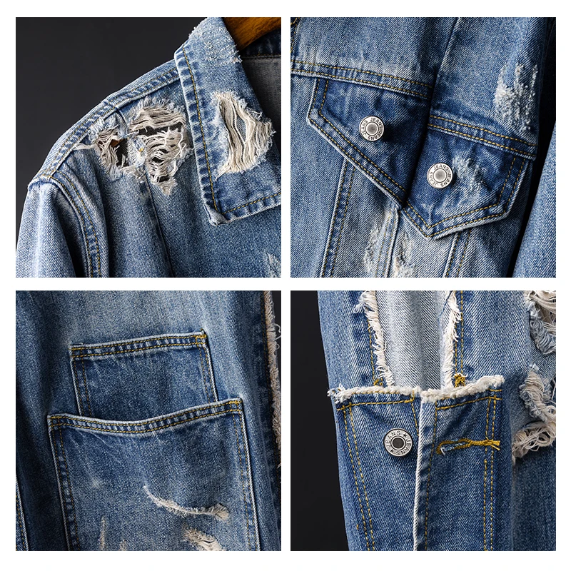 European and American personality fashion men's denim jumpsuit hip-hop men's ripped jeans performance clothes