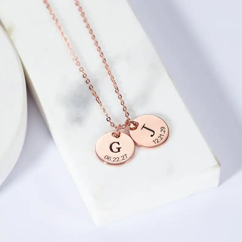 

Custom Engraved Names Date Stainless Steel Round Pendant Necklace Personalization Included Text Free with Chain Gift for Lovers