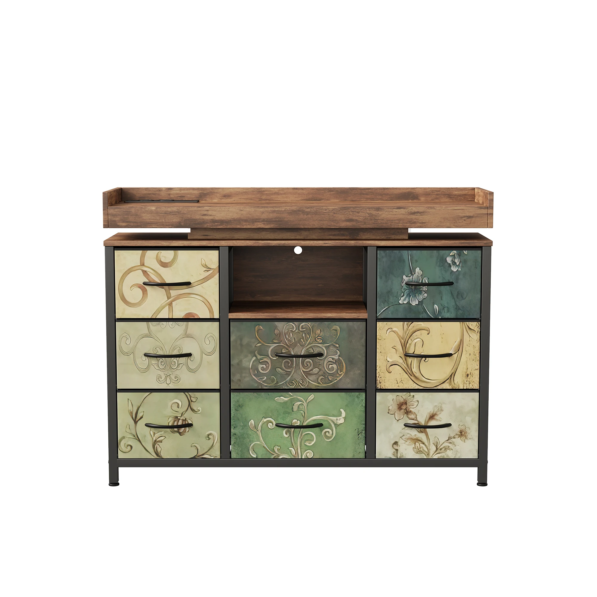 Scrivania trucco in legno contemporanea con 6 cassetti per la camera da letto - Colore Noce+Bianco Toilette (80cm) + Cassettiera (120cm) + Specchio + Sgabello