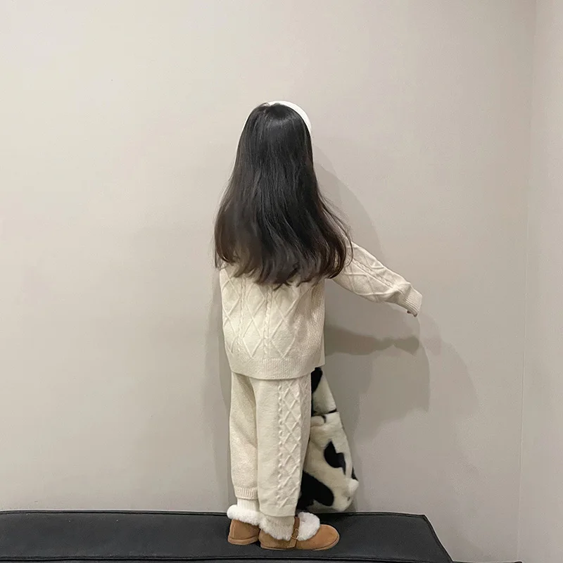 Girls Autumn Knit Sweater and Wide Leg Pants Set