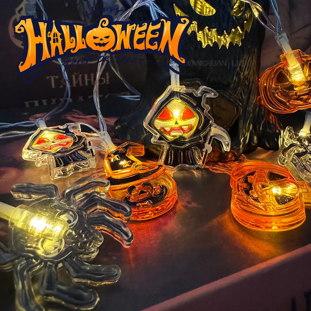 1pcs Halloween LED Flickering String Lights Ghost Cat Pumpkin Spider Web Hanging Lamp for Home Halloween Party Decoration Props