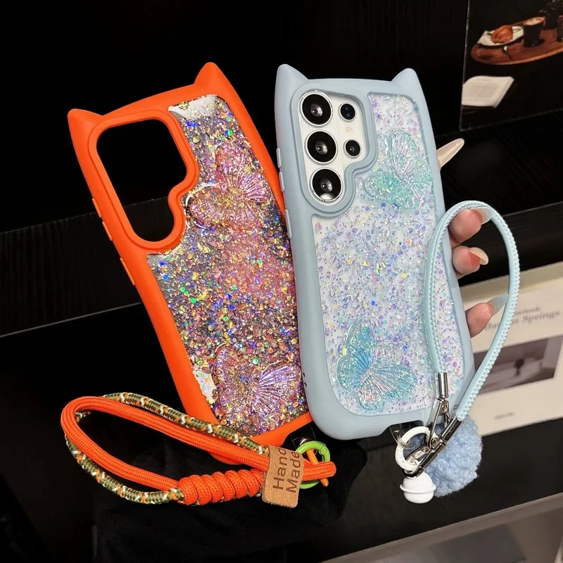 Cat Ear Butterfly Glitter Clear Shockproof Soft TPU Phone Case