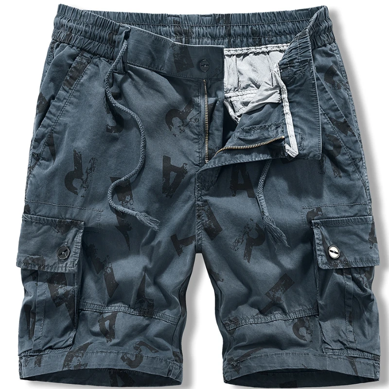 Men Letter Printed Shorts Multi Pocket Outdoor Thin Casual Comfortable Elastic Waist Five Part Pants Camouflage Beachwear Summer