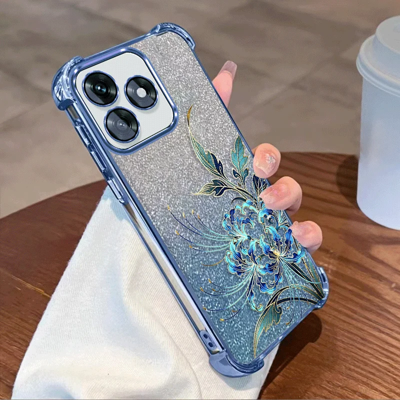 Glitter Plating Shockproof Flower Pattern Protective Cover