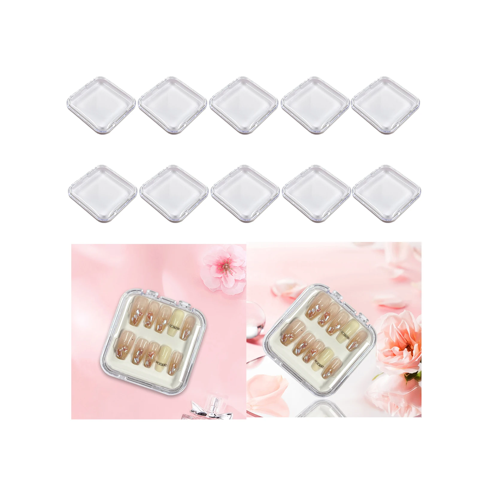 10x False Nail Packaging Boxes Press on Nail Storage Boxes Artificial Nail Art Display Organizer Case Holder for Salon（Box Only