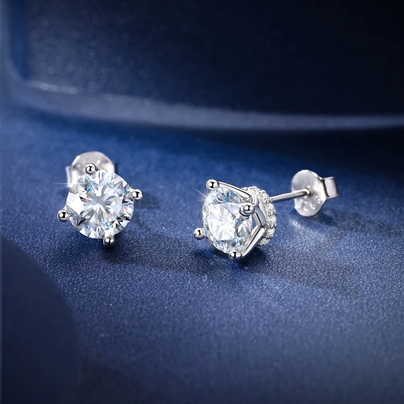 Classic Moissanite Earrings S925 Sterling Silver Crown Ear Stud Women Brilliant Diamond Wedding Engagement Earrings