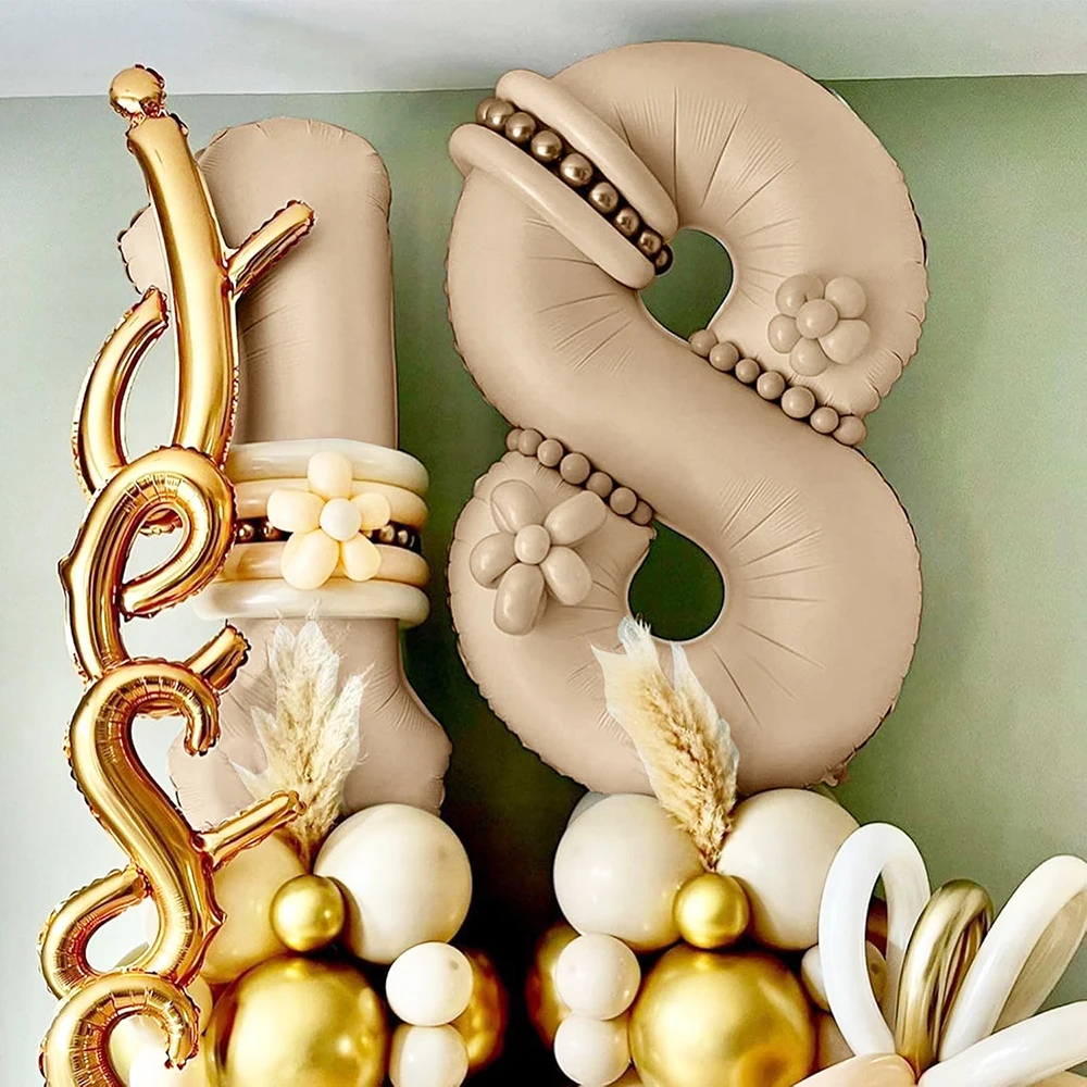 Karamell Digitale Folienballons Set Retro Braun Sand Weiß Ballon 32 Zoll Große Anzahl Globos Geburtstagsfeier Babyparty Dekorationen – Detail 8