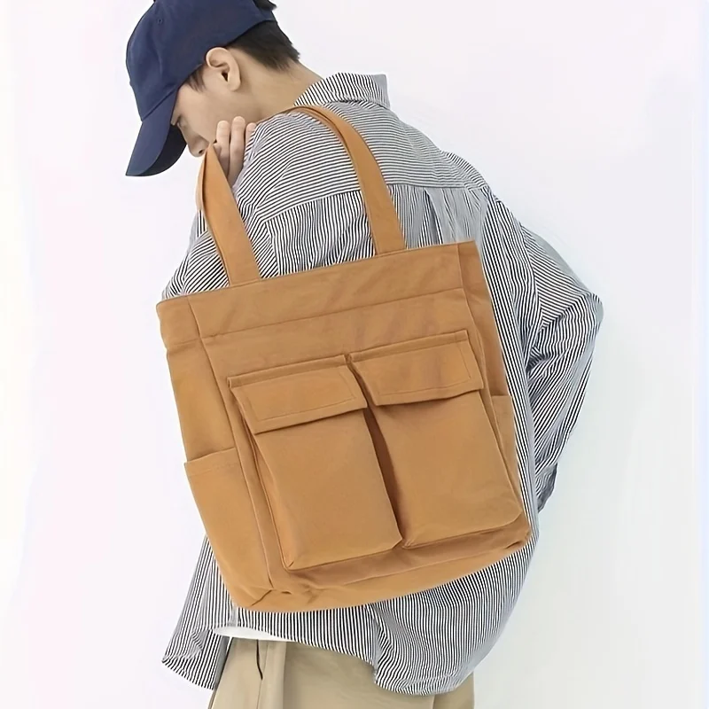 Men's Shoulder Bags Simple Large Capacity Canvas Bags Multiple Pockets Nylon Laptop Bag Student Book Bag For Commuting