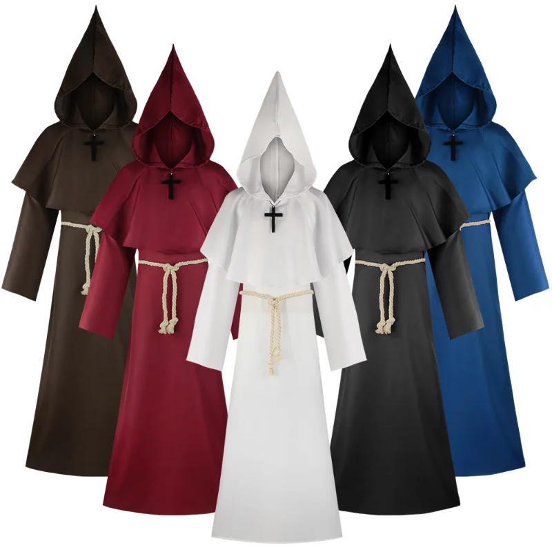 

Unisex Halloween Middle Ages Robe Hooded Cloak Monk Suit Cosplay Costume Plague Doctor Adult Role Playing Decoration Clothing