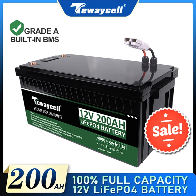 TEWAYCELL 12V 200AH LiFePO4 Batterie Pack Lithium-Eisen Phosphat Gebaut-in  BMS Solar Power System RV