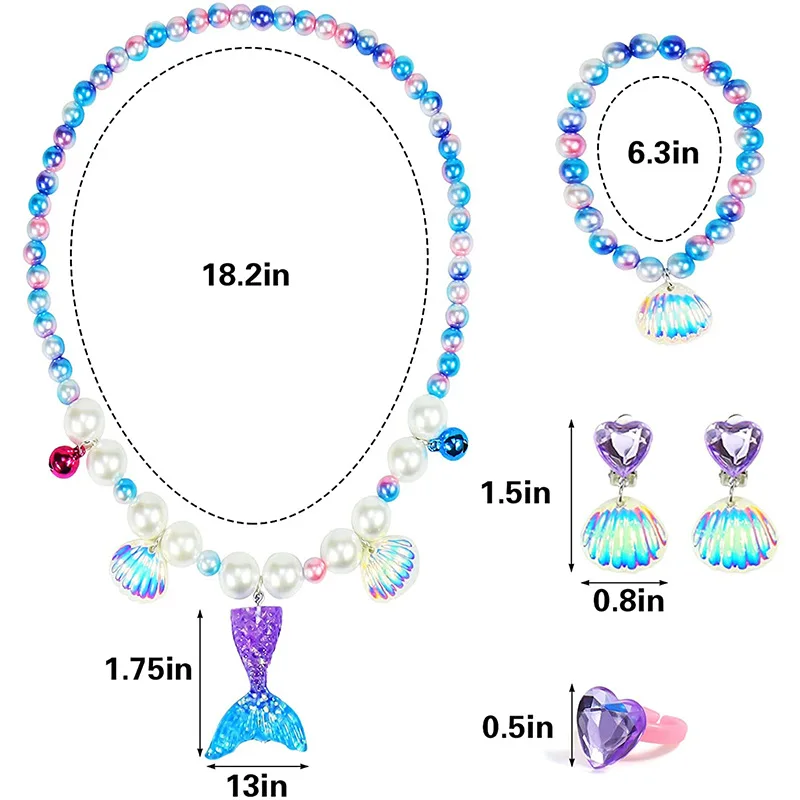 Accesorios de sirena para niñas, joyería temática de mar para vestido de Cosplay, guantes de princesa, corona, varita, pulsera de encaje, pendientes, bolsa