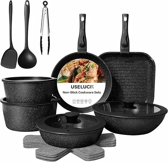 20 Pcs Pots and Pans Set Non Stick, Ceramic Cookware Set Detachable Handle, RV Kitchen Cooking Set Removeable Handles, Oven Safe
