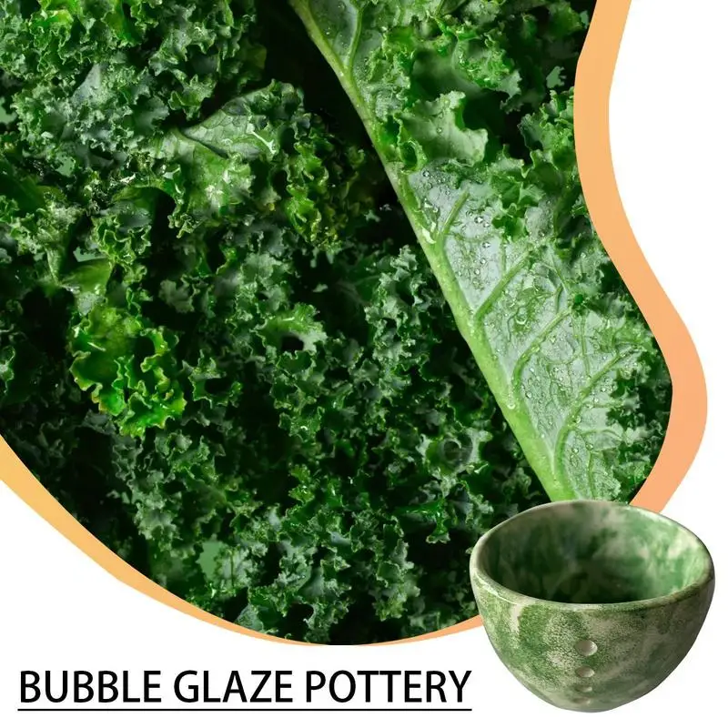 Handmade Pottery Herb Stripper Bowl Leafy Vegetable Stripping Tool Time-Saving Kitchen Tool Leafy Greens Leaves Removal Bowl