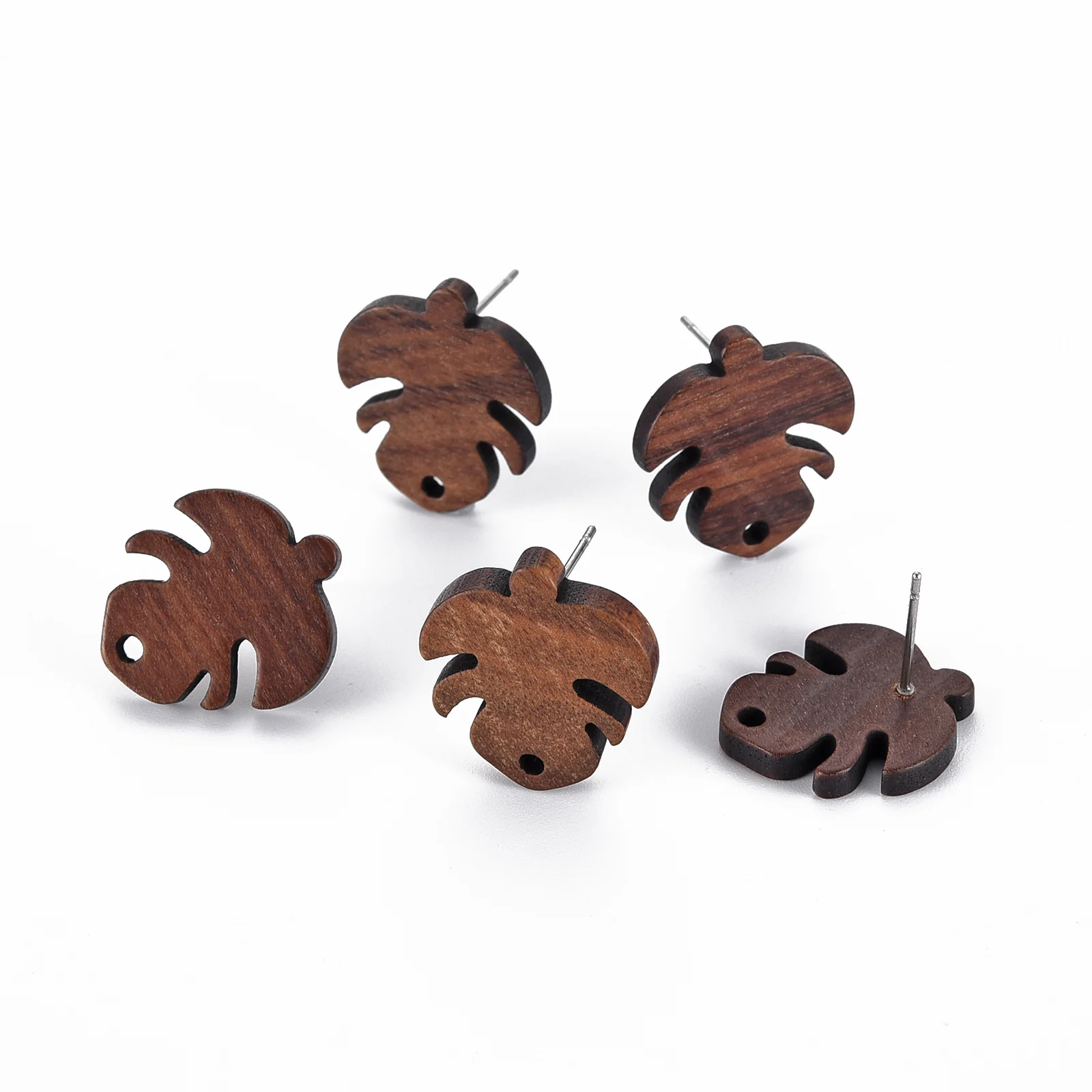 

Kissitty 25 Pairs Leaf Shape Walnut Wood Stud Earring Findings With Hole Stainless Steel Pin Accessories Jewelry Findings Gift