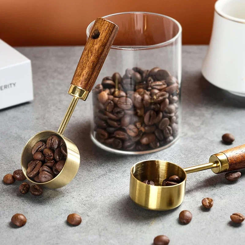 Stainless Steel Spoons 15ml Measuring Spoon Tablespoon Coffee Scoop Wood Handle Sugar Powder Coffee Bean Measure Spoon