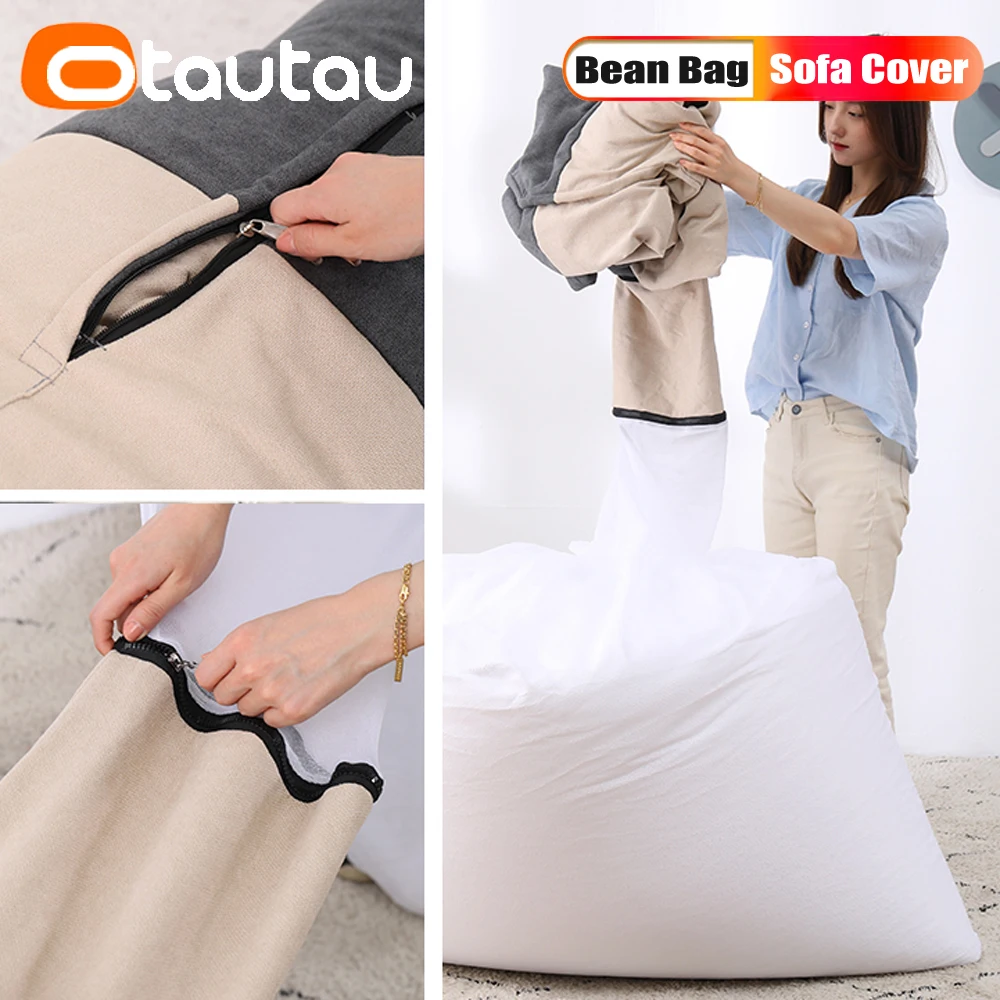 OTAUTAU-Juste de pouf en coton imperméable, pouf sans remplissage