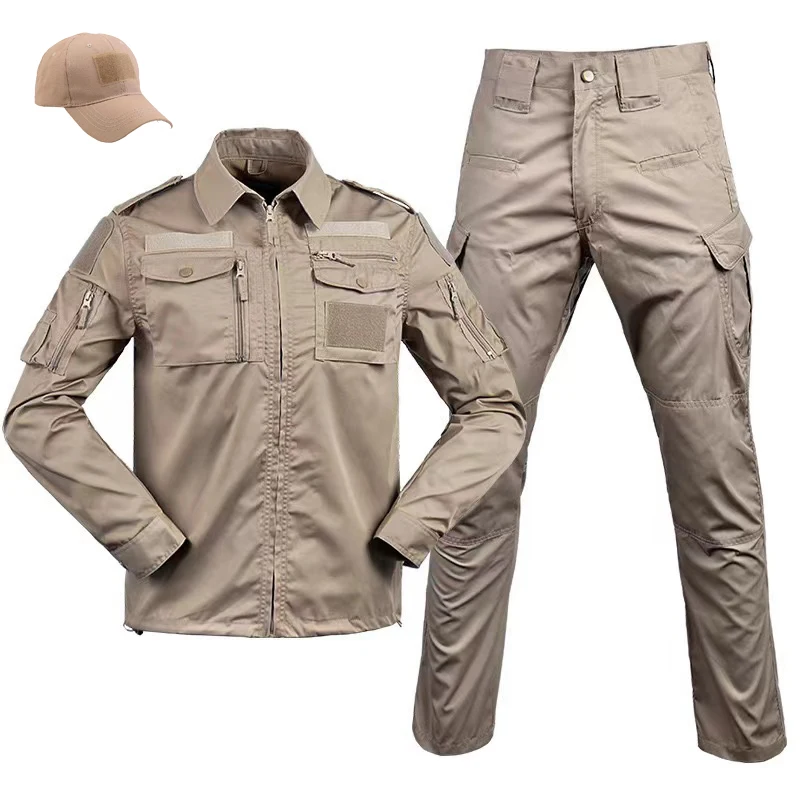 3 Piece Sets Men's Breathable Hiking Fishing Hunting Clothes Tactical Suits Camping Training Suit Jacket Pants Army Uniform Cap