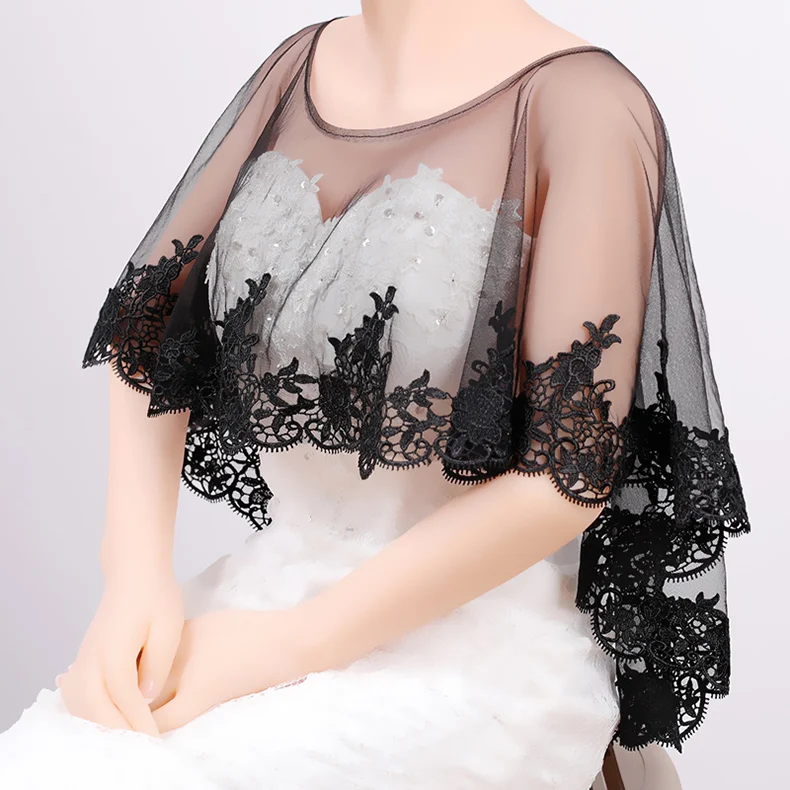 

Summer Black Lace Bolero Appliques Tulle Jacket Women Bridal Wraps Scoop Neckline Bridal Party Accessories