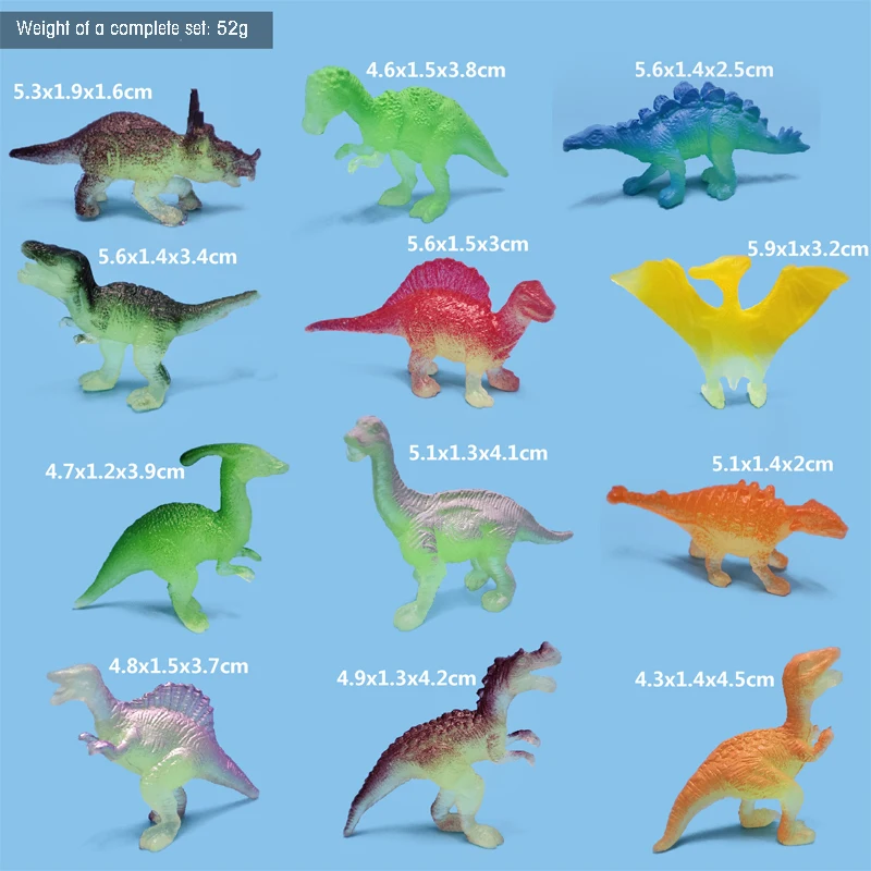Jurassic Mini Plastic Dinosaur Model 12pcs Glows in the Dark Wing Dragon Tyrannosaurus Rex Glowing Toy Boy Gift Children's Toy