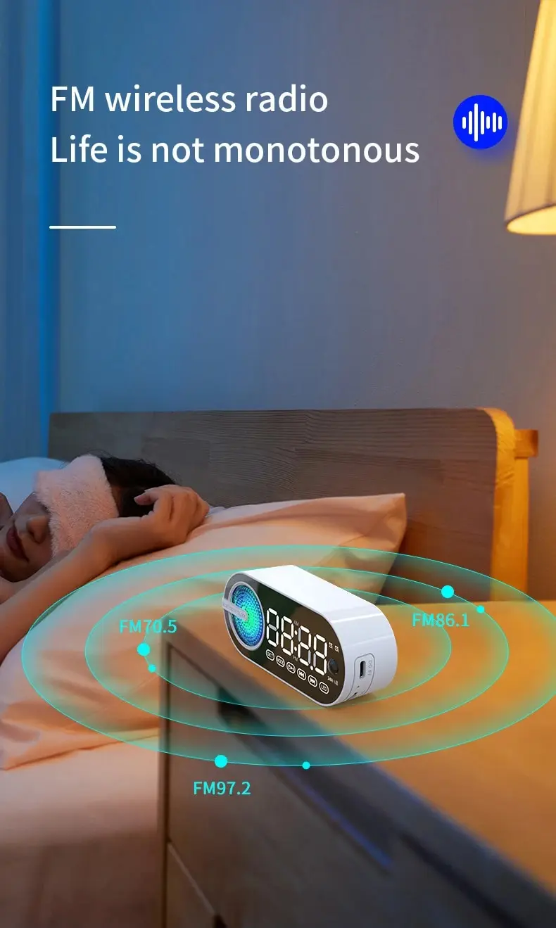 Wireless Bluetooth Speaker With Mirror Led Digital Alarm Clock_voghion.com
