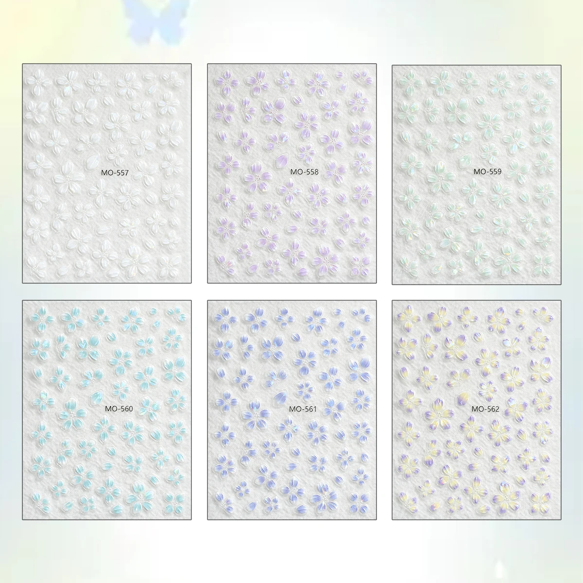 3/6/12장 5D 진주 꽃 네일 아트 스티커 엠보싱 플로럴 네일 데칼 무지개빛 화이트 DIY 매니큐어 장식