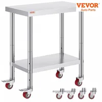 VEVOR Stainless Steel 700lbs Kitchen Worktable with 4Caster Wheels Shelves Commercial Work Bench Table for  Restaurant Storage 1