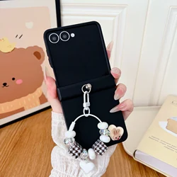 Charming Bunny Sticker Case Set with Chain and Cartoon Hinge Cover - Galaxy Z Flip5 (Black)