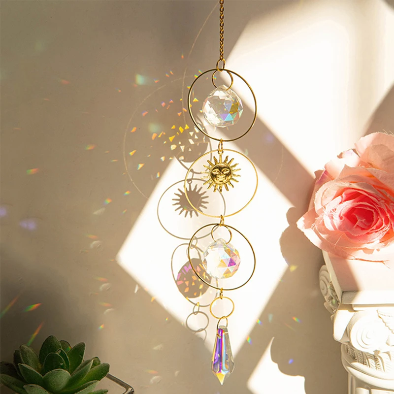 Crystal Suncatcher Dreamcatcher Moon Star Rainbow Sun Catcher Indoor Window Prism Hanging Wind Chime Garden Outdoor Decor sun catcher,crystal pendant,sun catchers