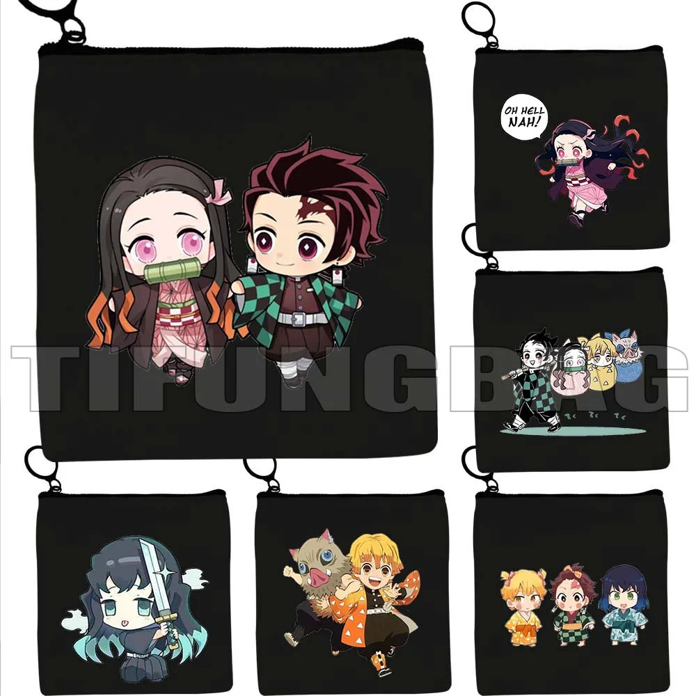 Demon Slayer Anime Kimetsu Kamado Nezuko Girl Inosuke Muichiro Tokito Tangiro Canvas Coin Purse Square Key Card Bag Wallet Pouch coin purse women wallet coin wallet