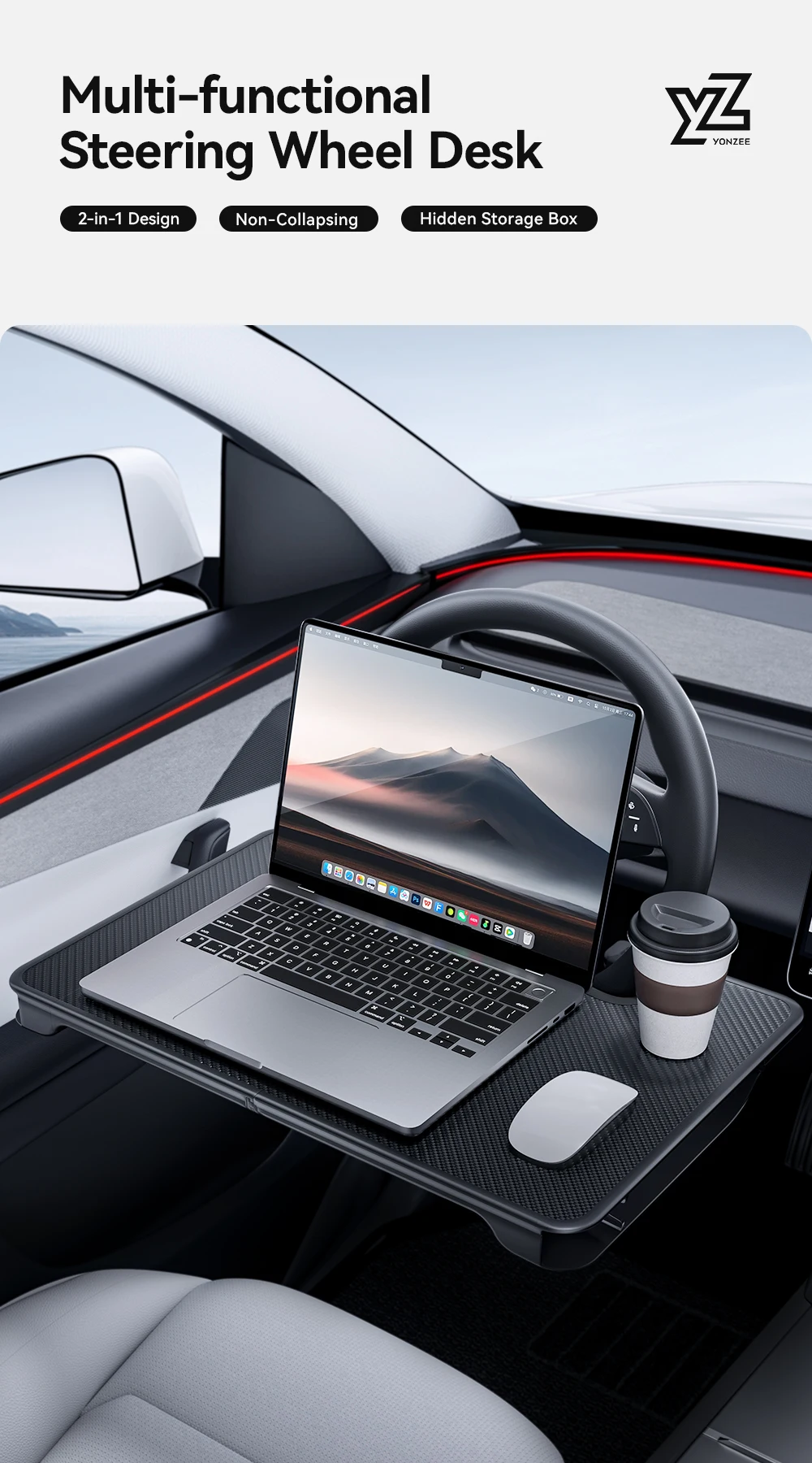 Tesla Model 3/Y KIA Golf BMW Car Portable Steering Wheel Table Eating Food Coffe