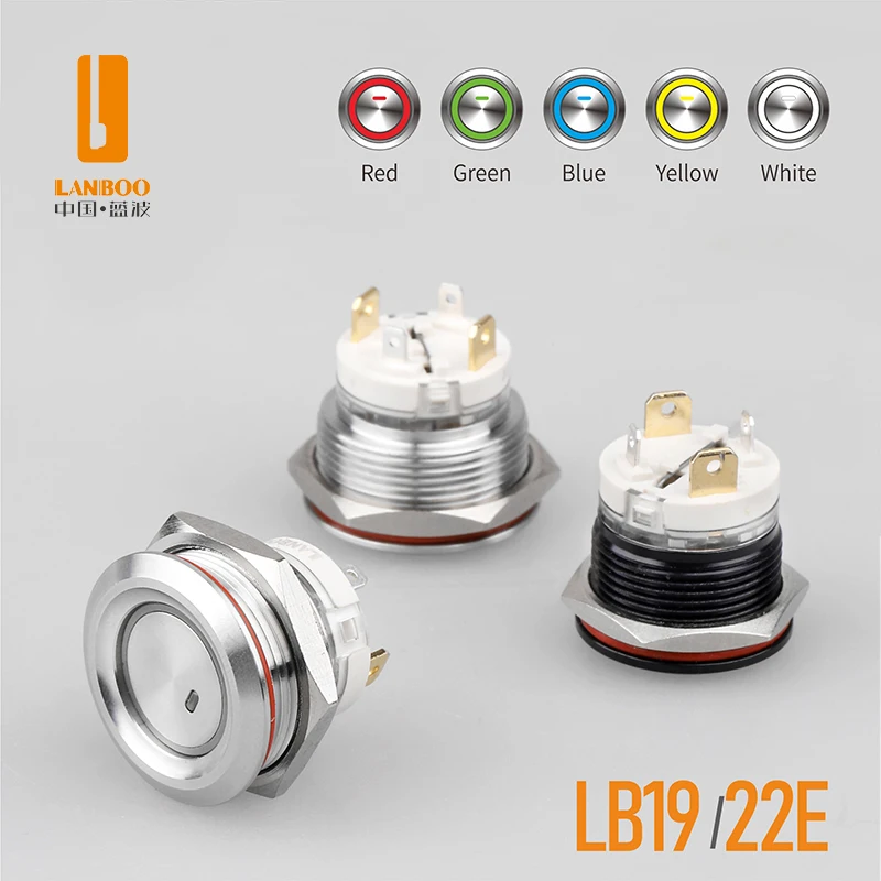 LANBOO 19mm kov zatlačovat tlačítko spínač 16amp vysoký proud s LED latching anebo momentální 1NO 4pin  MINI spínač