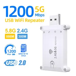 Dual Band USB WiFi Signal Amplifier Extender with 1200M Boost Capacity - EU Plug