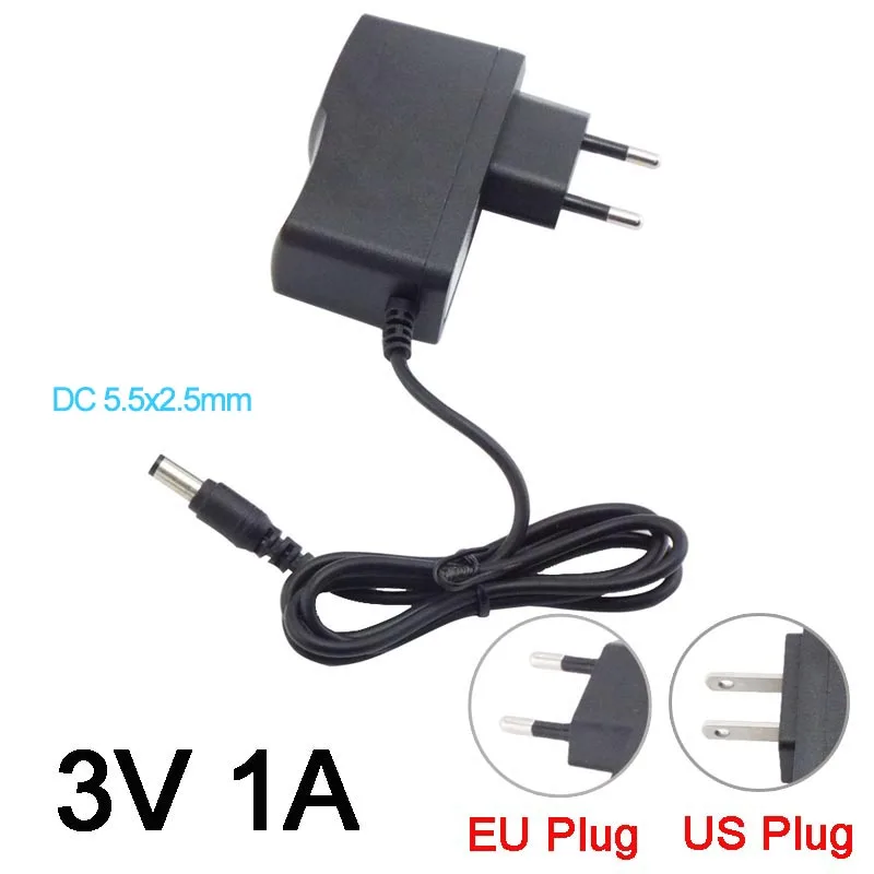 AC to DC 전원 어댑터, 110-240V DC 3V 전원 충전기 어댑터 공급 장치, LED 스트립 조명용 EU 미국 플러그, CCTV 카메라 DC 5.5x2.5mm, 1A 