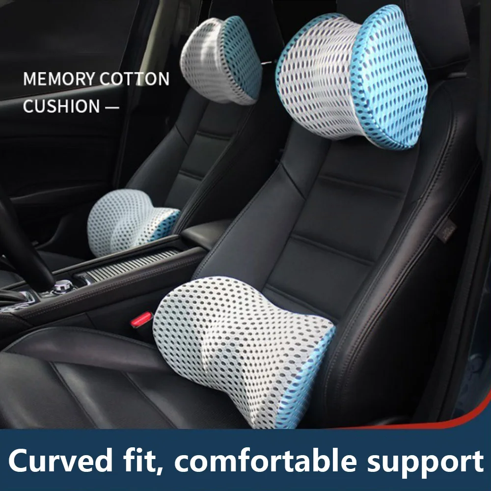 Lumbar Support Pillow and Car Neck Pillow Set,Memory Foam Back Cushion for Lower  Back Pain Relief Car Pillow for Cervical Support,Ergonomic Car Headrest  Pillow Orthopedic Backrest Cushion for Car Seat 