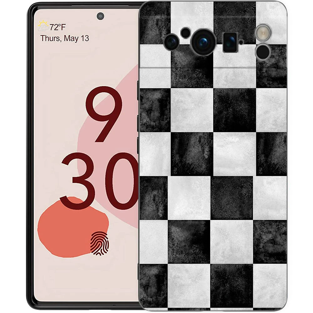 Elegant Checkerboard Chess Board Design Soft Black TPU Phone Case - Luxury Back Cover