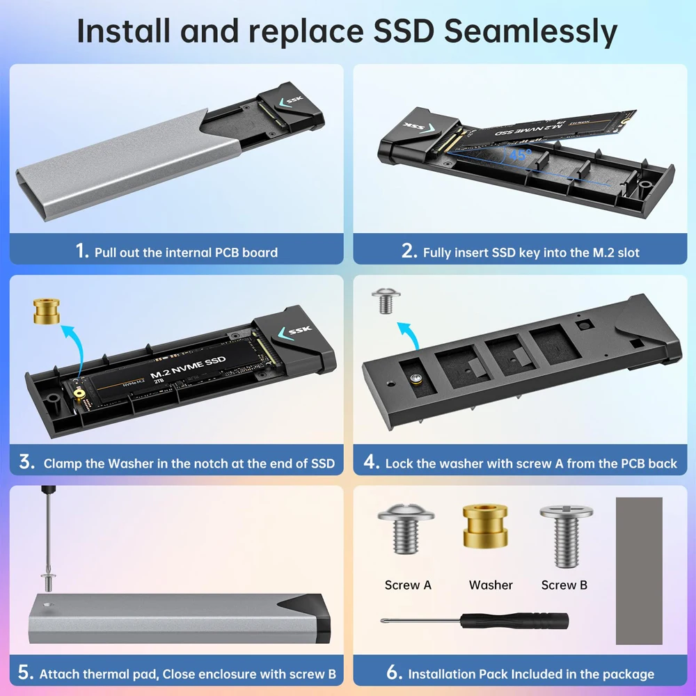 SSK NVME SATA SSD Enclosure Adapter USB 10Gbps Aluminum