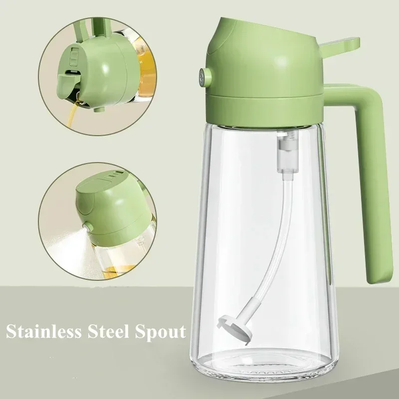 2-in-1 Oil Dispenser Bottle Household Kitchen Leak-proof Olive-oil Bottle 470ml Oil Spray Bottles Seasoning Bottles Cooking Tool