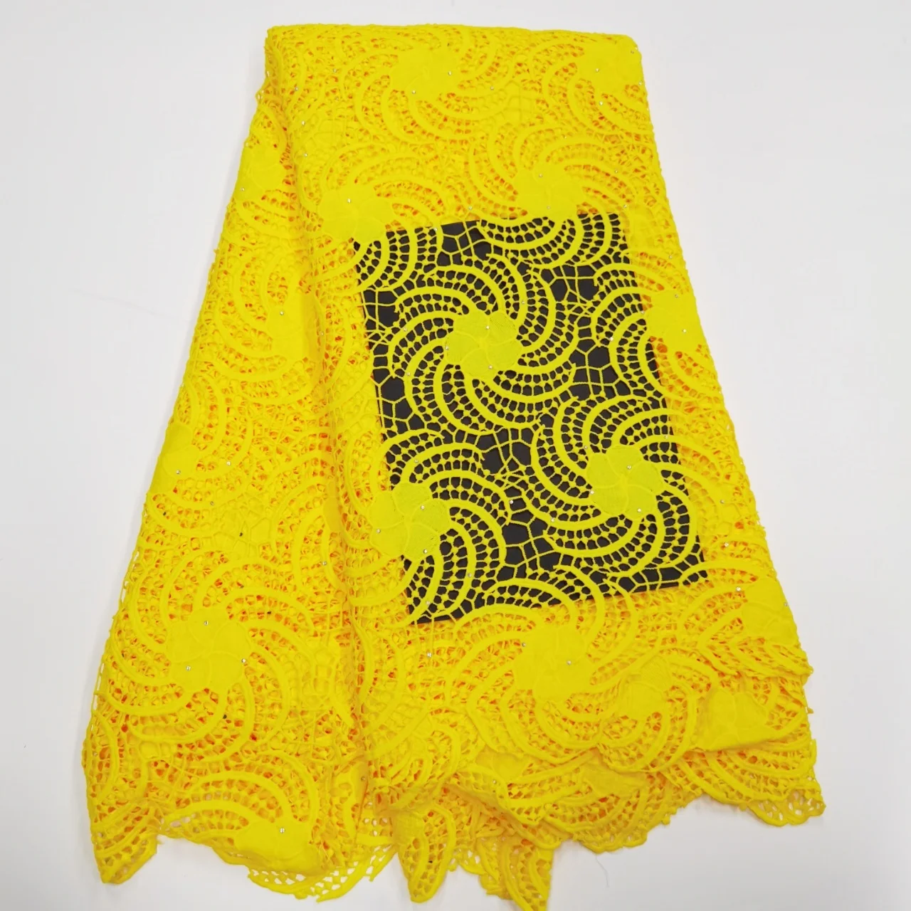 

5 Yards Guipure Mesh Lace 2022 High Quality Embroider African Lace Fabric With stones Water Soluble Nigerian Fabric For Sewing