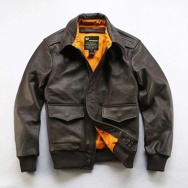 

A2 Pilot Genuine Cowhide Leather Jacket Vintage Lapel Men's Short Coats Dermis Clothings