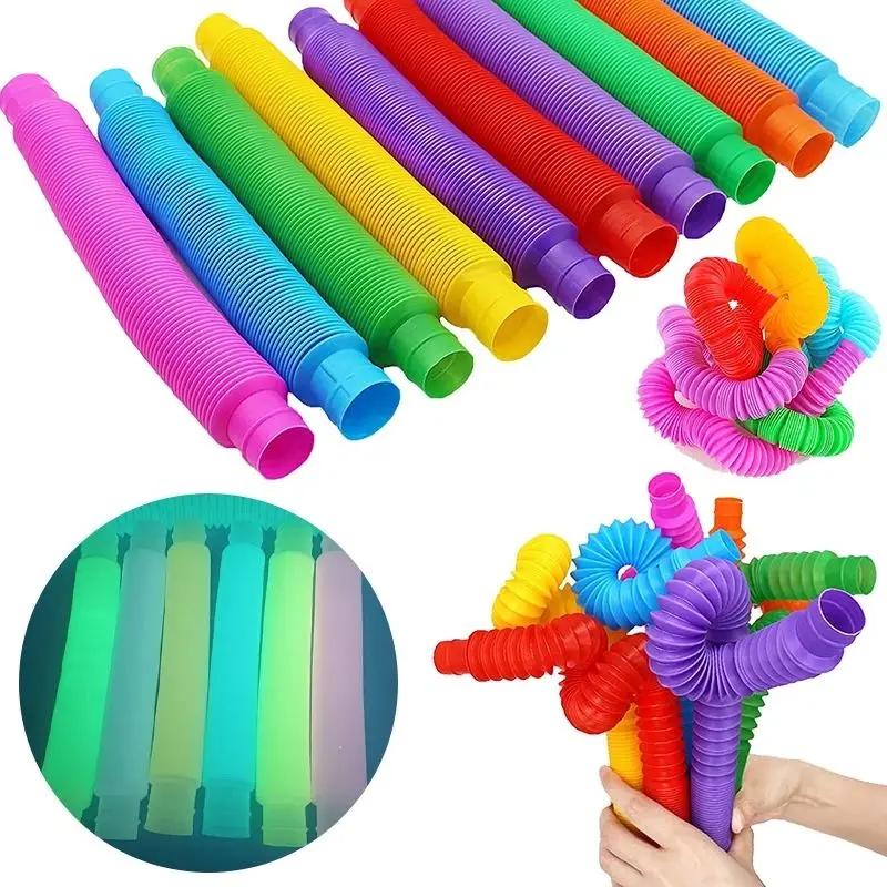 

5Pcs Luminous Pop Tube Sensory Pops Pipe Glow in the Dark Fidget Toys Stress Relieve L/XL Size Plastic Bellows Squeeze Gift Toy