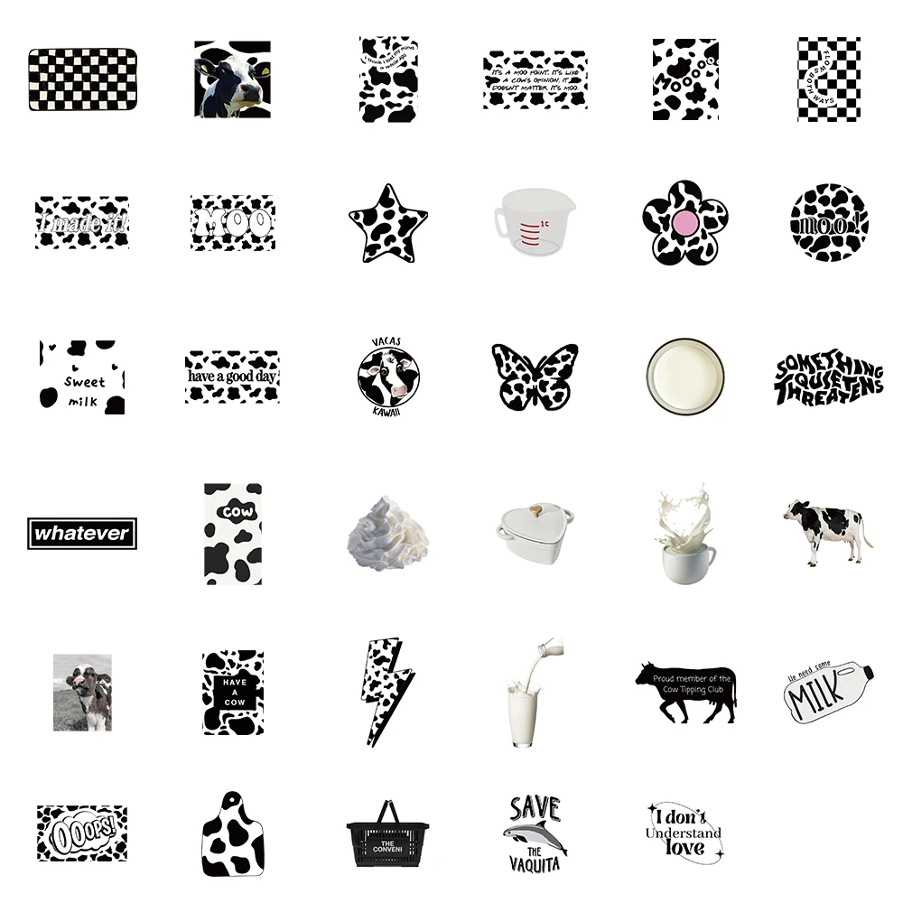 65PCS Cute Black and White Cow Graffiti Stickers Waterproof DIY Decorative  Suitcase Laptop Scrapbook Kids Gift Toys Decal - AliExpress