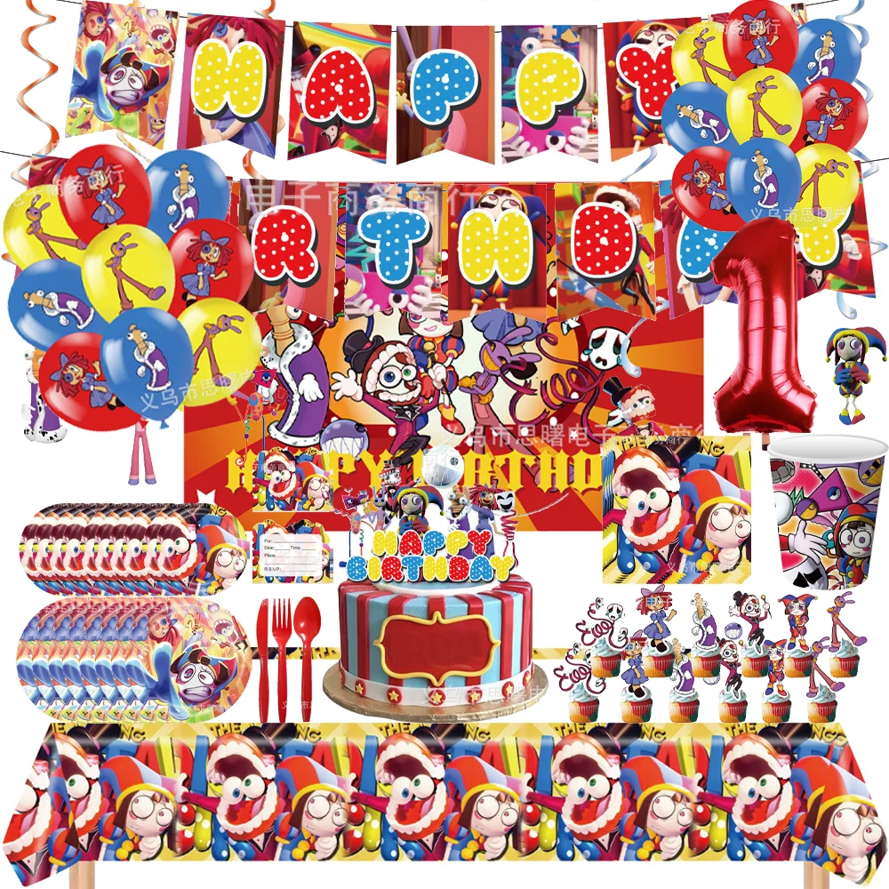The Amazing Digital Circus Kids Birthday Party Decoration Pomni Plates Palloncino Invito Card Topper Giftbags Baby Shower Decor