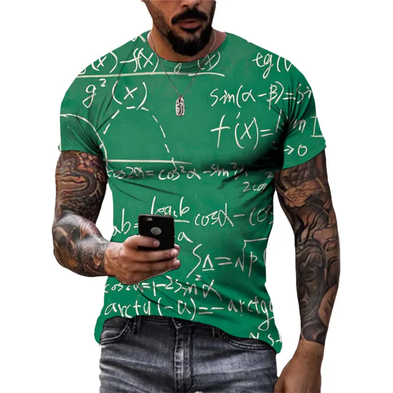 

Летняя модная Новая Винтажная рубашка с цифровой формулой, популярная мужская одежда большого размера с 3D принтом и круглым вырезом и коротким рукавом
