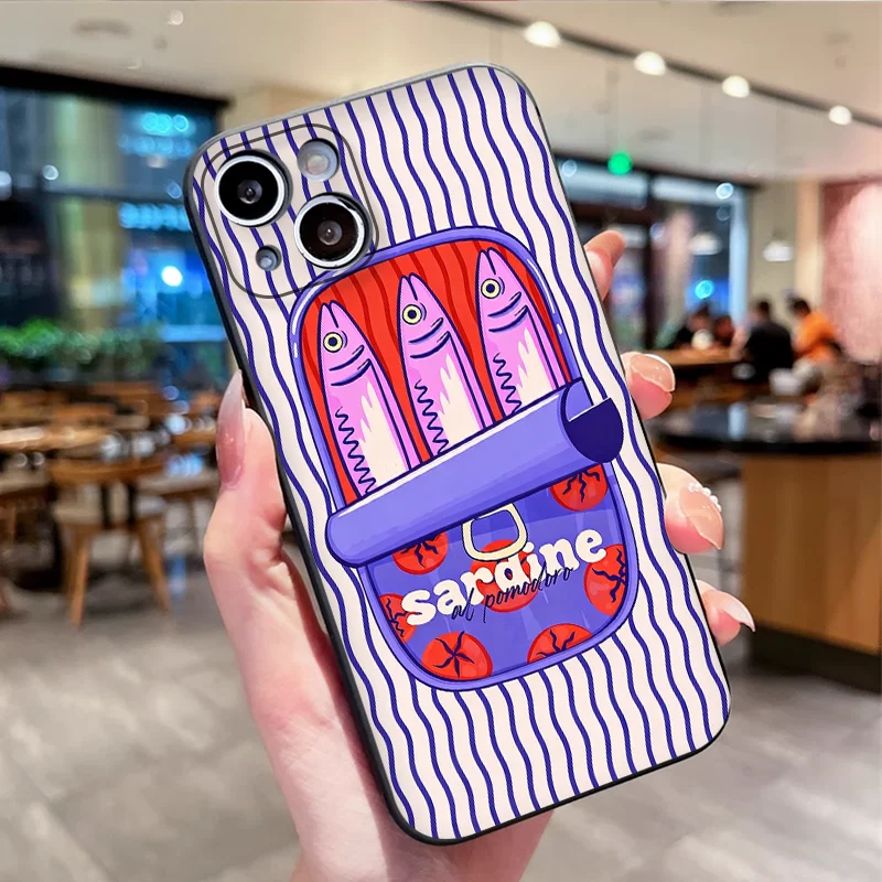 Cartoon Pink Blue Striped Sardines Phone Case: Soft and Stylish Cover