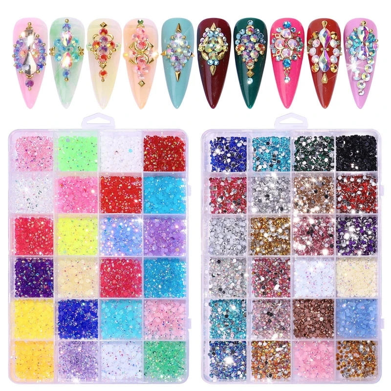 

Mixed Color Resin Crystal Rhinestones for 3D Nails Art Decorations Round FlatBack Crystals Gems with Storage Box