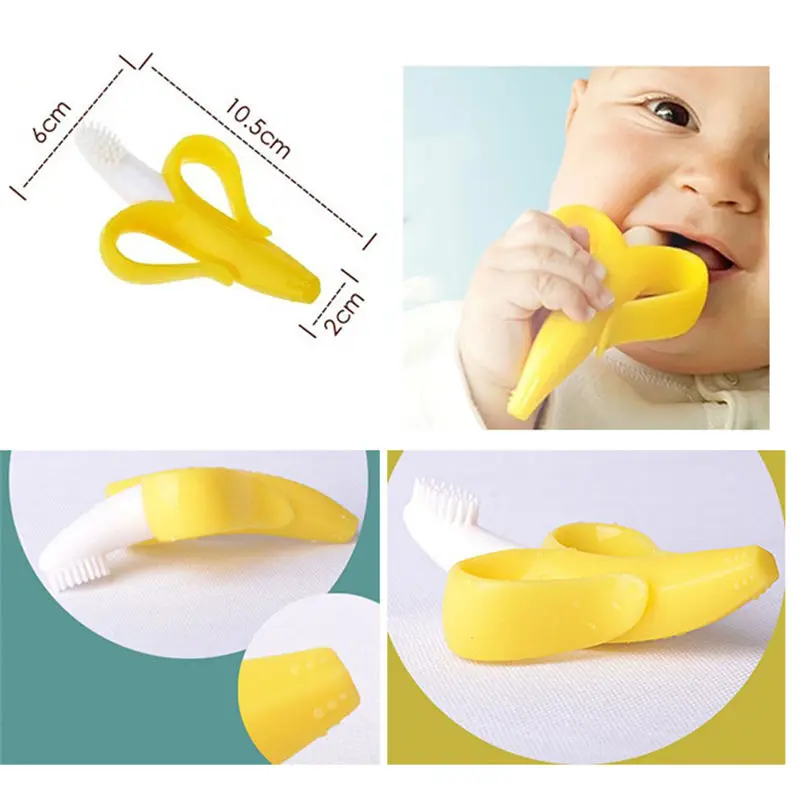 Baby Silicone Training Toothbrush Bpa Free Banana Shape Safe Toddle