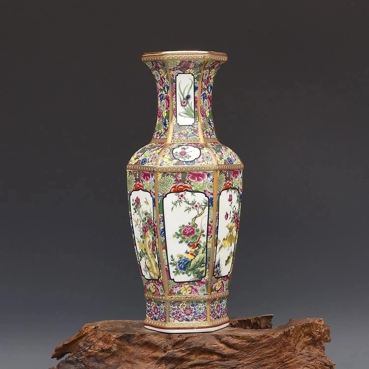 

Jarrón de esmalte antiguo, jarrón Hexagonal de porcelana, colección de porcelana antigua hecha en la dinastía Qianlong