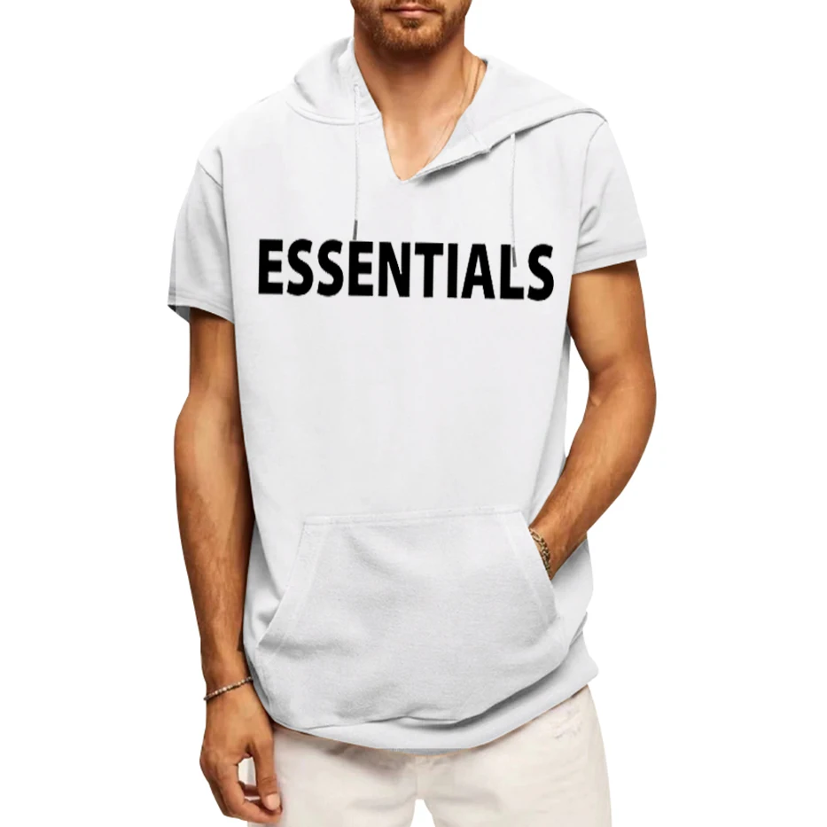 

2023 Men's Large Sports Casual Sleeveless Men's Hooded Vest Loose Short Sleeve Sweetheart